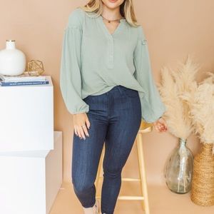 Sage Peasant boho, big ruffle sleeve 3/4 sleeve